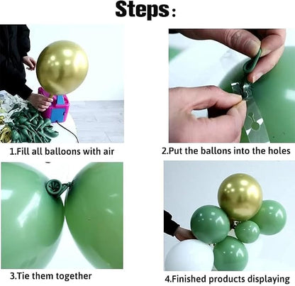 137PCS Sage Green Balloon Garland Arch Kit White Gold Confetti Balloons Retro - Image 3