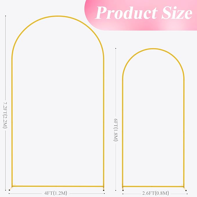 Wedding Arch Backdrop Stand 7.2FT, 6FT Gold Metal Arch Stand Set | Metal Arch - Image 2