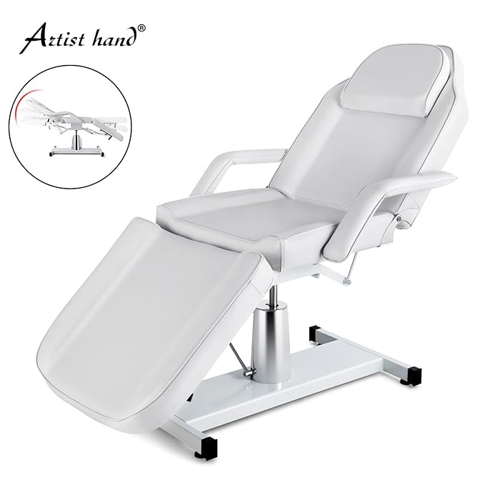 Artist hand Professional Hydraulic Tattoo Bed Swivel aesthetician Chair Adjustable Beauty Esthetician Spa Table for Eyelash Facial Bed Extensions Salon Equipment (White)