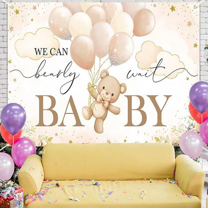 Mocsicka We Can Bearly Wait Backdrop Bear Baby Shower Banner Girl Bear Baby - Image 4