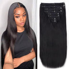 Straight Clip in Hair Extensions Real Human Hair 8Pcs Remy Human Hair Clip ins for Women, Natural Soft Silk Straight Human Hair 120g 22inch #1B Natural Black