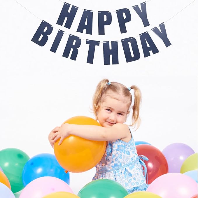 MEETINGU Happy Birthday Banner, Dark Blue Happy Birthday Bunting Banner - Image 7