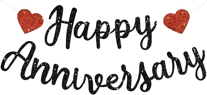 BEISHIDA Pre-Strung Glitter Black Happy Anniversary Banner Wedding Decor | by Beishida
