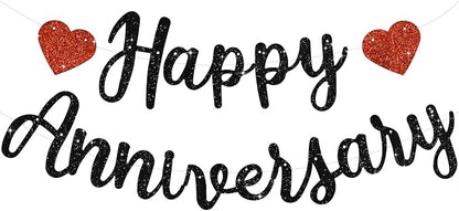 BEISHIDA Pre-Strung Glitter Black Happy Anniversary Banner Wedding Decor | by Beishida