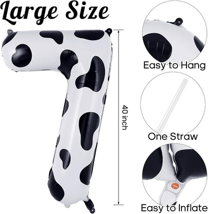 Cow Print Number 7 Balloon, Large 40 Inch Cow Number Birthday Balloons - Image 3