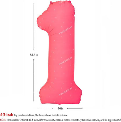 40 IN Fluorescent Red Number 1 Balloon Neon Red Digital 1 Foil Balloon | - Image 2