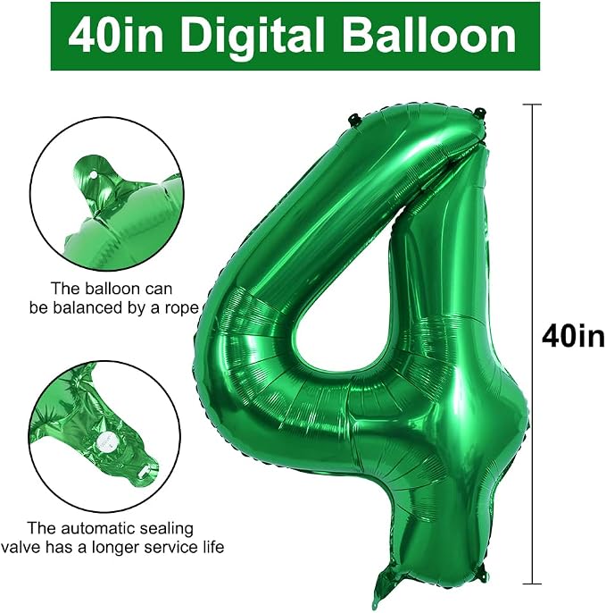 TONIFUL 40 Inch Dark Green Number 4 Balloons Large Foil 4th Birthday Decor | - Image 2