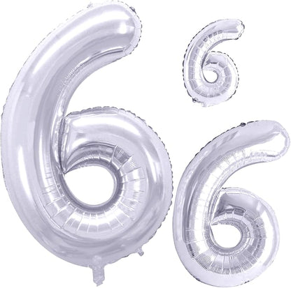Silver Foil Balloons Number 6, Huge Number Balloons by GOER