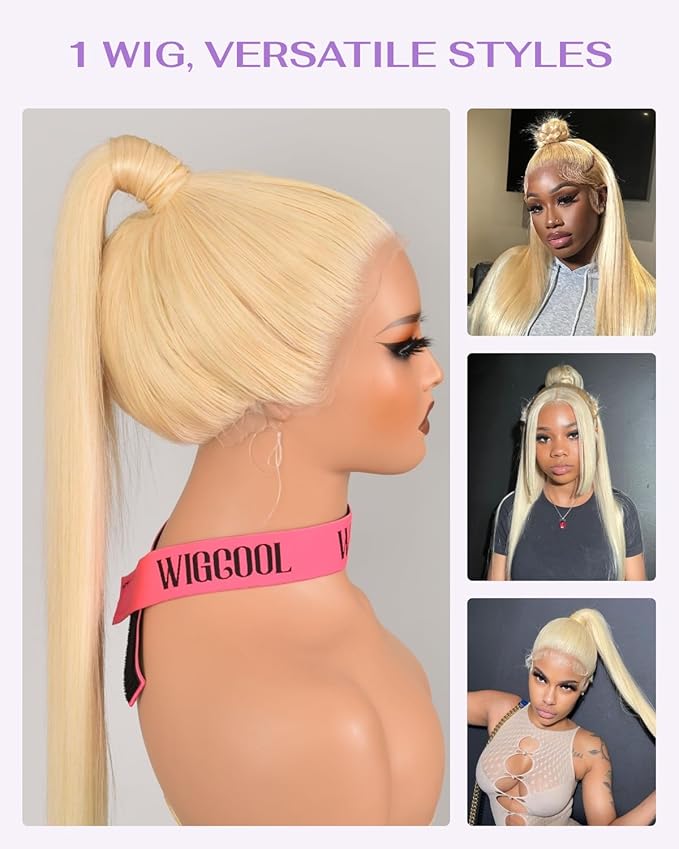 Hidden Strap Straight 360 613 Lace Front Wigs Human Hair Invisible Strap Pre Plucked 180% Density SALON-Quality Blonde Wig with Drawstring Glueless Wigs HD Full Lace Human Hair Wigs 30inch
