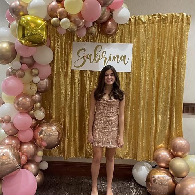 Poise3EHome Gold Sequin Backdrop, 8FT x 8FT Sequin Photography Backdrop Curtain - Image 5