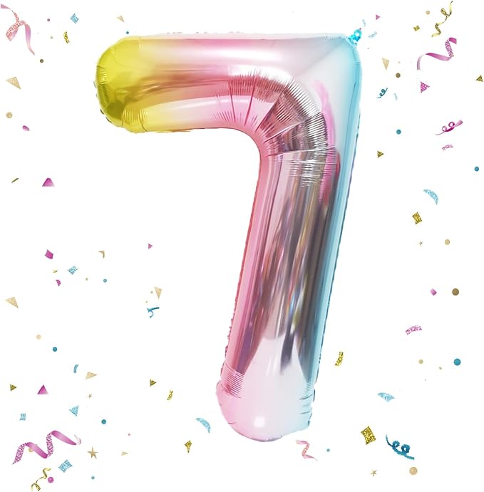 40 Inch Giant Rainbow Number 7 Balloons, Birthday Balloons, Helium Mylar Foil by Unknown
