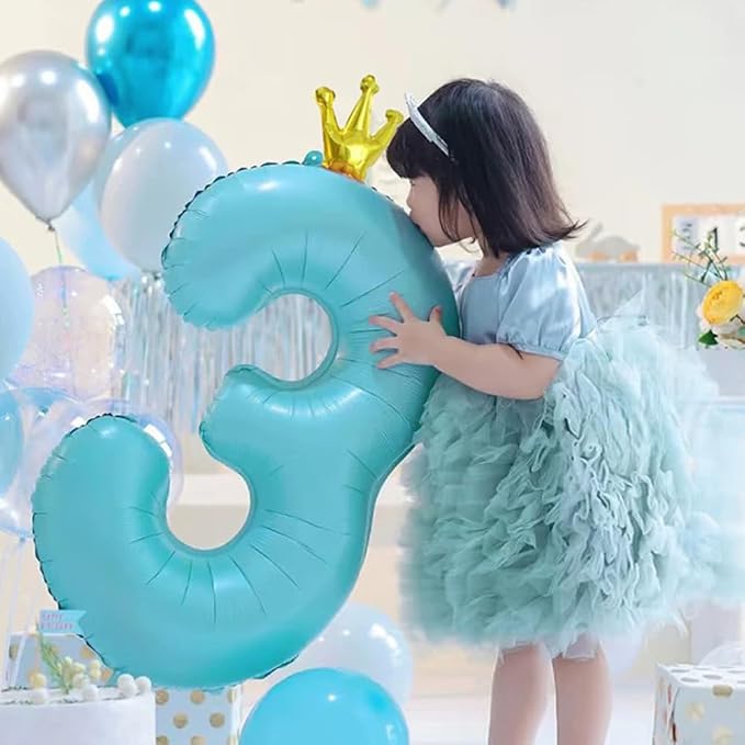 Blue Number 4 Balloon with Crown, 40 inch Blue Number Balloon 4th Birthday - Image 4