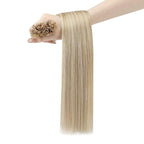 YoungSee U Tip Hair Extensions Highlight Ash Blonde with Bleach Blond U Tip Hair Extensions Human Hair Highlight Utip Hair Extension Blonde Hot Fusion Hair Highlight 16In 1G/S 50G for Wedding