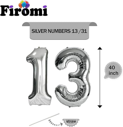 FIROMI 13 Number Balloons 40-inch Silver Big Foil Mylar 31 Balloon Numbers | - Image 2