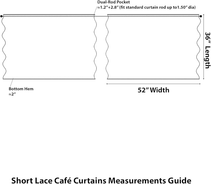 Kotile Ivory Lace Curtains for Kitchen Windows W52 x L36 Inch, 2 Panels | Rod - Image 2