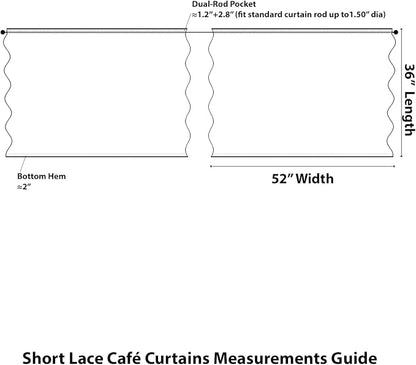 Kotile Ivory Lace Curtains for Kitchen Windows W52 x L36 Inch, 2 Panels | Rod - Image 2