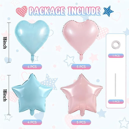 TONIFUL 18 Inch Blue & Pink Star and Heart Foil Balloons - Image 2