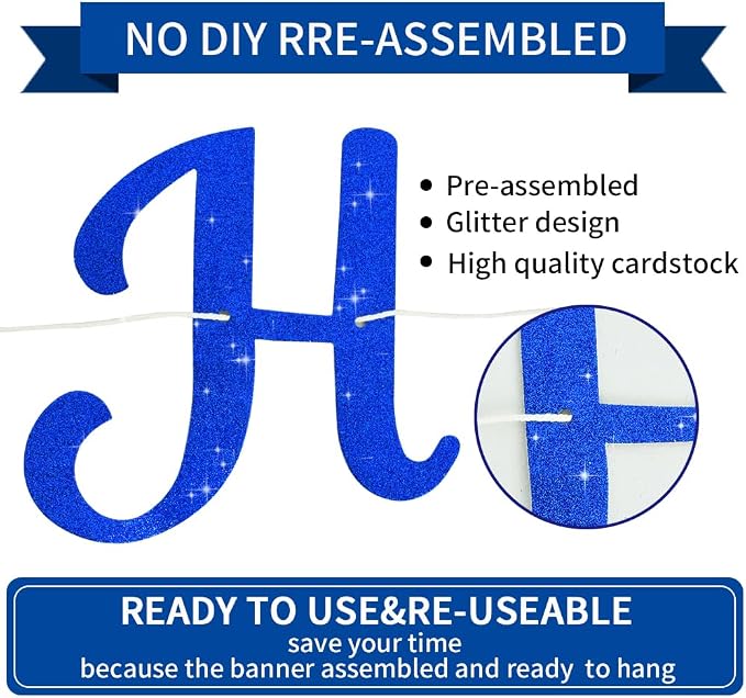 BEISHIDA Glitter Blue Happy Birthday Banner Party Decoration NO DIY, 10Feet | - Image 2
