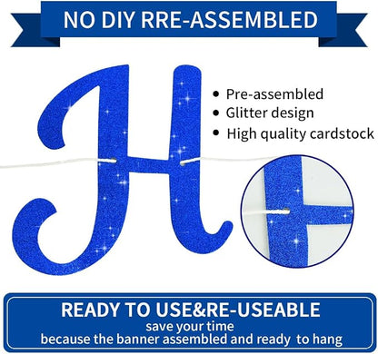 BEISHIDA Glitter Blue Happy Birthday Banner Party Decoration NO DIY, 10Feet | - Image 2