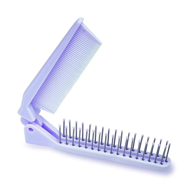 RHOS Brand Hair Comb, Double Head Folding Travel Hair Brush - Mini Pocket Size Comb for Women and Girls, Detangling Hair Comb for Purse, Bags, All Hair Types (Purple)
