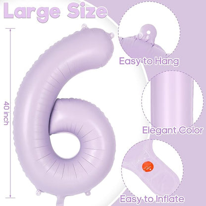 Light Purple Number 6 Balloon, 40 Inch Big Large Foil Helium Number Balloons - Image 3