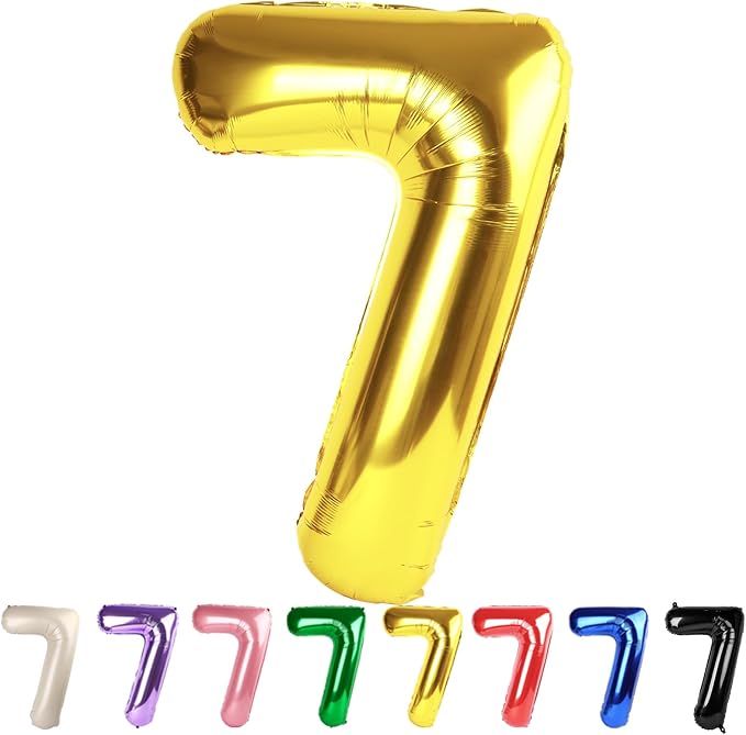 7 Balloon Numbers Party Decorations, 40In Gold Balloons by Mluchee