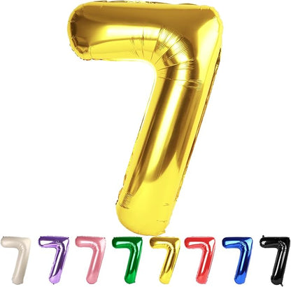 7 Balloon Numbers Party Decorations, 40In Gold Balloons by Mluchee