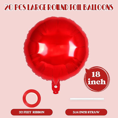 20 Pcs Red Round Shaped Balloons, 18 Inch Round Foil Balloon, Giant Round Mylar - Image 2