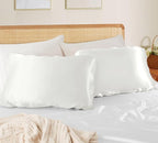 SiinvdaBZX Ivory White Satin Pillowcase Standard/Queen Size Set of 2, Silky Travel Elastic Band Satin Pillow Case for Hair and Skin, Soft Portable & Fit for Various Pillow