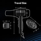 Ionic Hair Dryer Fast Drying, Thermo-Control Professional Blow Dryer, Low Noise, Lightweight, Magnetic Diffuser and Concentrator for Curly & Straight Hair, 160000 RPM High-Speed Brushless Motor, Black