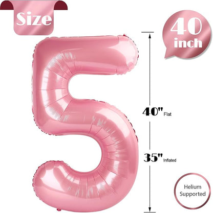 Pastel Pink Number 5 Balloon 40 Inch, 5th Birthday Decorations Men Women | Foil - Image 5