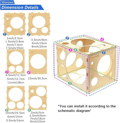 Worown 18 Holes Collapsible Wood Balloon Measurement Box, 1-12 Inch Sizer Cube - Image 4