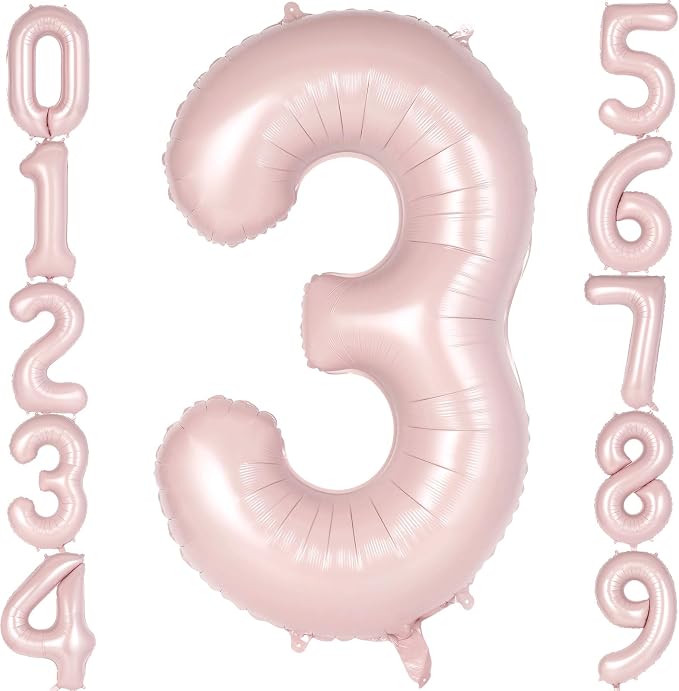 Light Pink Number 3 Balloon, 40 Inch Giant Mylar Number Balloons, Large Foil by AIQINHU