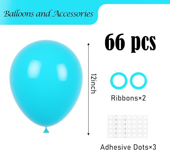 Voircoloria 66pcs Peacock Blue Teal Blue Latex Party Balloons, 12inch | - Image 2