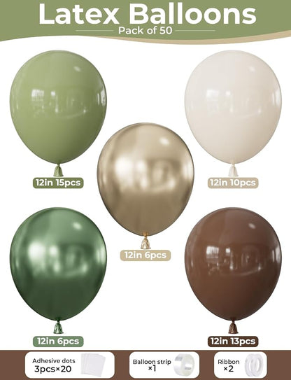 Green and Brown Balloons, Sage Green and Metallic Gold Balloons - Image 5