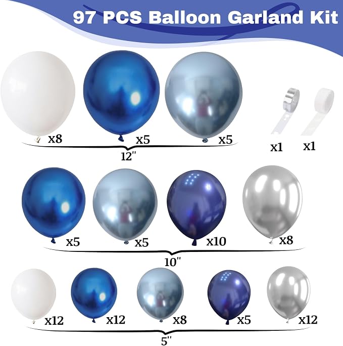 Blue White Silver Balloon Arch Kit - Image 2