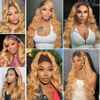 AMIRTY 200% density 13x6 Honey Blonde Lace Front Wigs Human Hair 13x6 Body Wave Lace Front Wig Human Hair Wigs for Women Ombre HD Transparent Lace Frontal Wig Pre Plucked with BabyHair 28inch