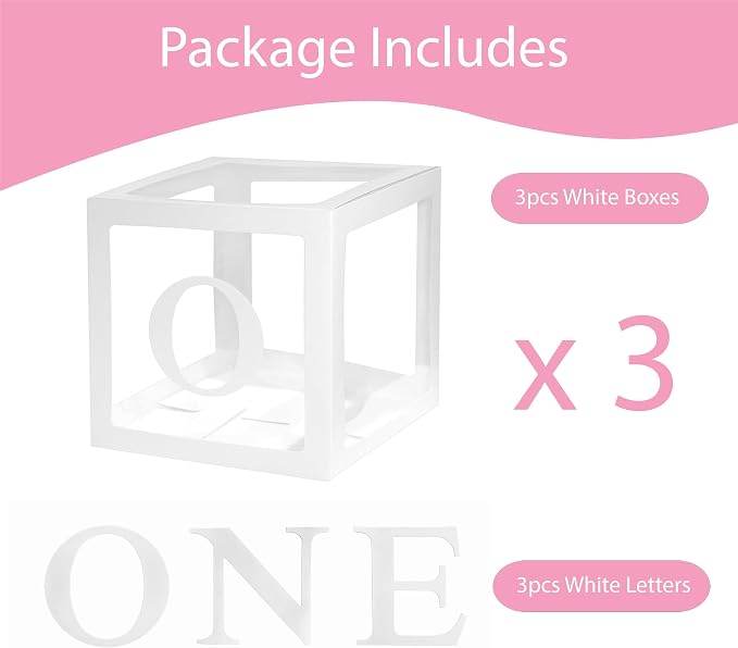 First Birthday Decoration for Baby Boy or Girl, Balloon 'ONE' Boxes for 1st - Image 2