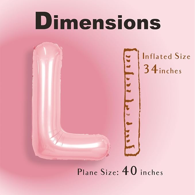 SUWEN 40 Inch Pink Large L Letter Balloons Big Foil Helium A-Z | Jumbo Mylar - Image 2