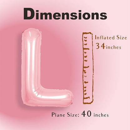 SUWEN 40 Inch Pink Large L Letter Balloons Big Foil Helium A-Z | Jumbo Mylar - Image 2