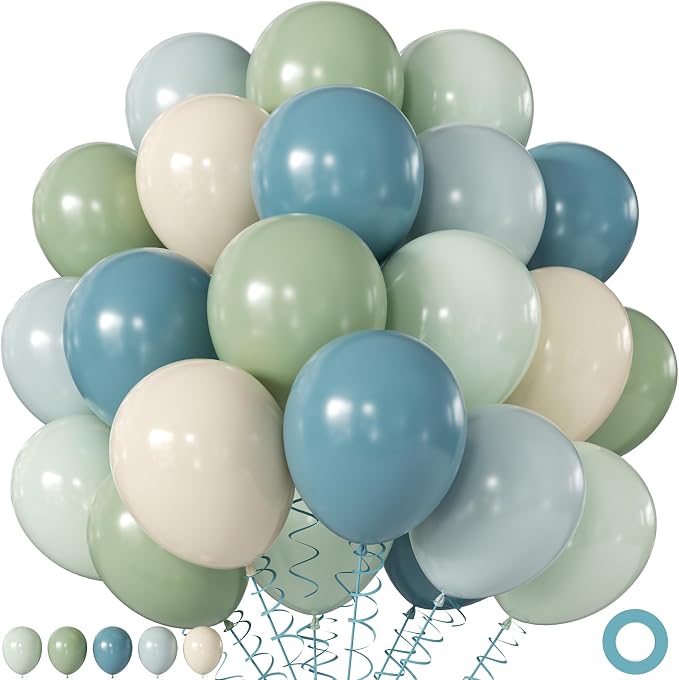 Sage Green Dusty Blue Balloons for Baby Shower Birthday Party Decorations | by JOYFLOAT