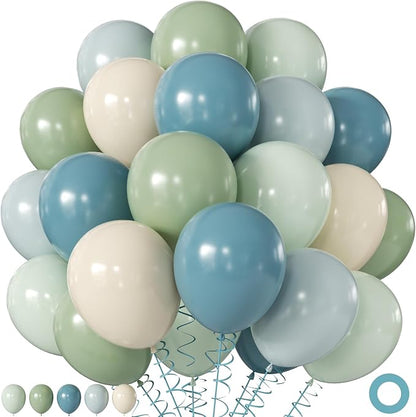 Sage Green Dusty Blue Balloons for Baby Shower Birthday Party Decorations | by JOYFLOAT