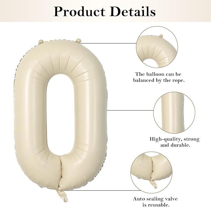 Biapian 40 Inch One Letter Balloons, Big Cream ONE Foil Balloons - Image 3