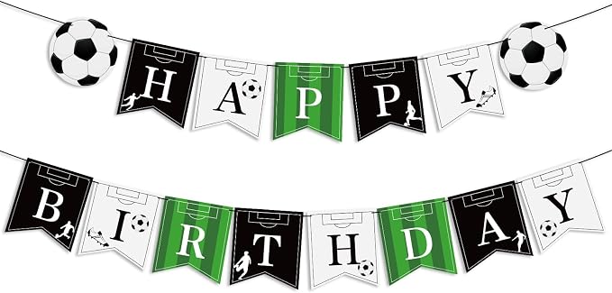 Soccer Happy Birthday Banner Bunting Garlands Sign Soccer Birthday Party by Adecortalk