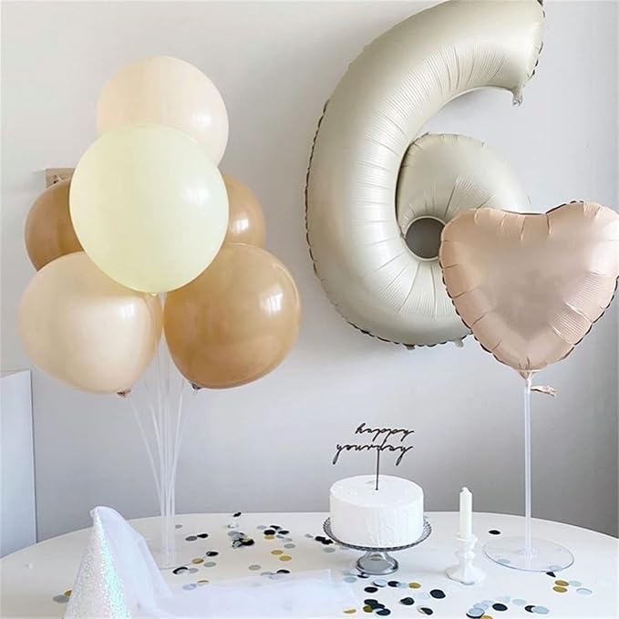 Beige Number 5 Balloon for Girls Boys, 40 Inch Large Cream Number 0-9 Foil - Image 8