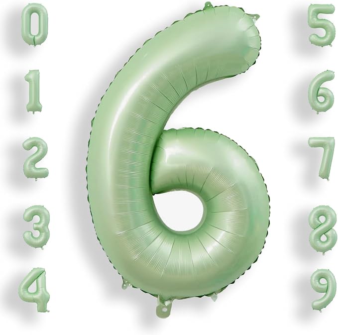 AULE 40 Inch Sage Green 6 Balloon Numbers Foil 0-9 Birthday Big Numbers | by AULE