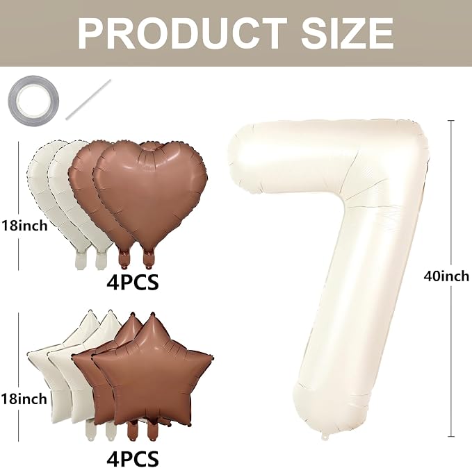 TONIFUL 7th Birthday Balloons 40 Inch Cream white Large Number 7 Foil Balloon - Image 2
