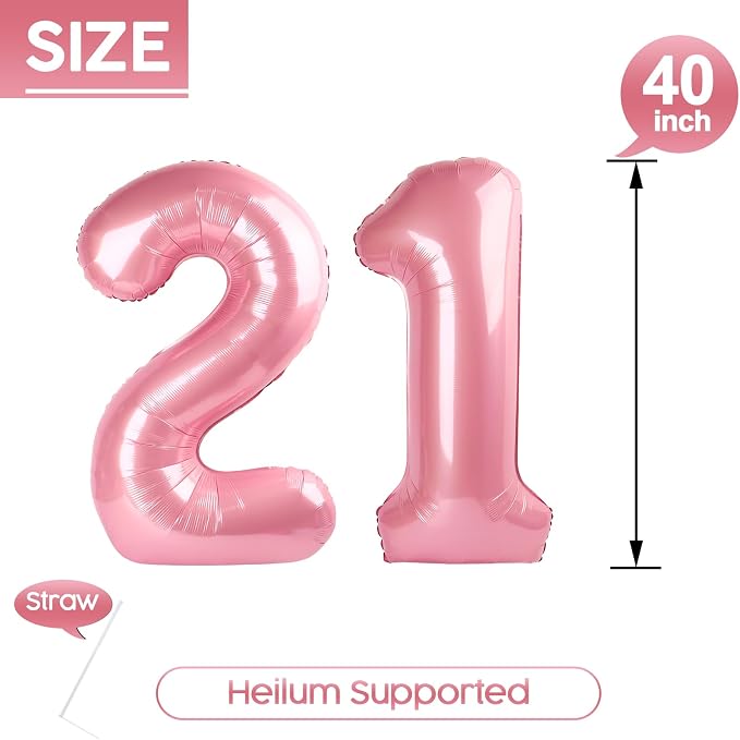 21 Balloon - Pastel Pink Birthday Number Balloons, 40 Inch Decorations | Pastel - Image 5