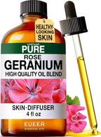 KUKKA Rose Geranium Essential Oils - 4 Fl Oz - for Hair, Skin, Diffuser, Aromatherapy & DIY Soap Making Scent