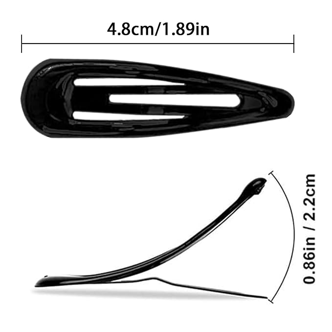 Snap Hair Clips for Women Water Drop Non Slip Hair Barrettes Heavy Coated Metal Black Hair Clips Accessory 20 PCS 1.89"